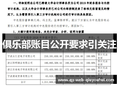 俱乐部账目公开要求引关注