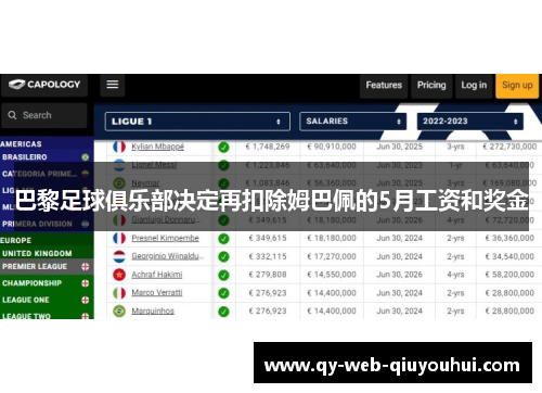 巴黎足球俱乐部决定再扣除姆巴佩的5月工资和奖金
